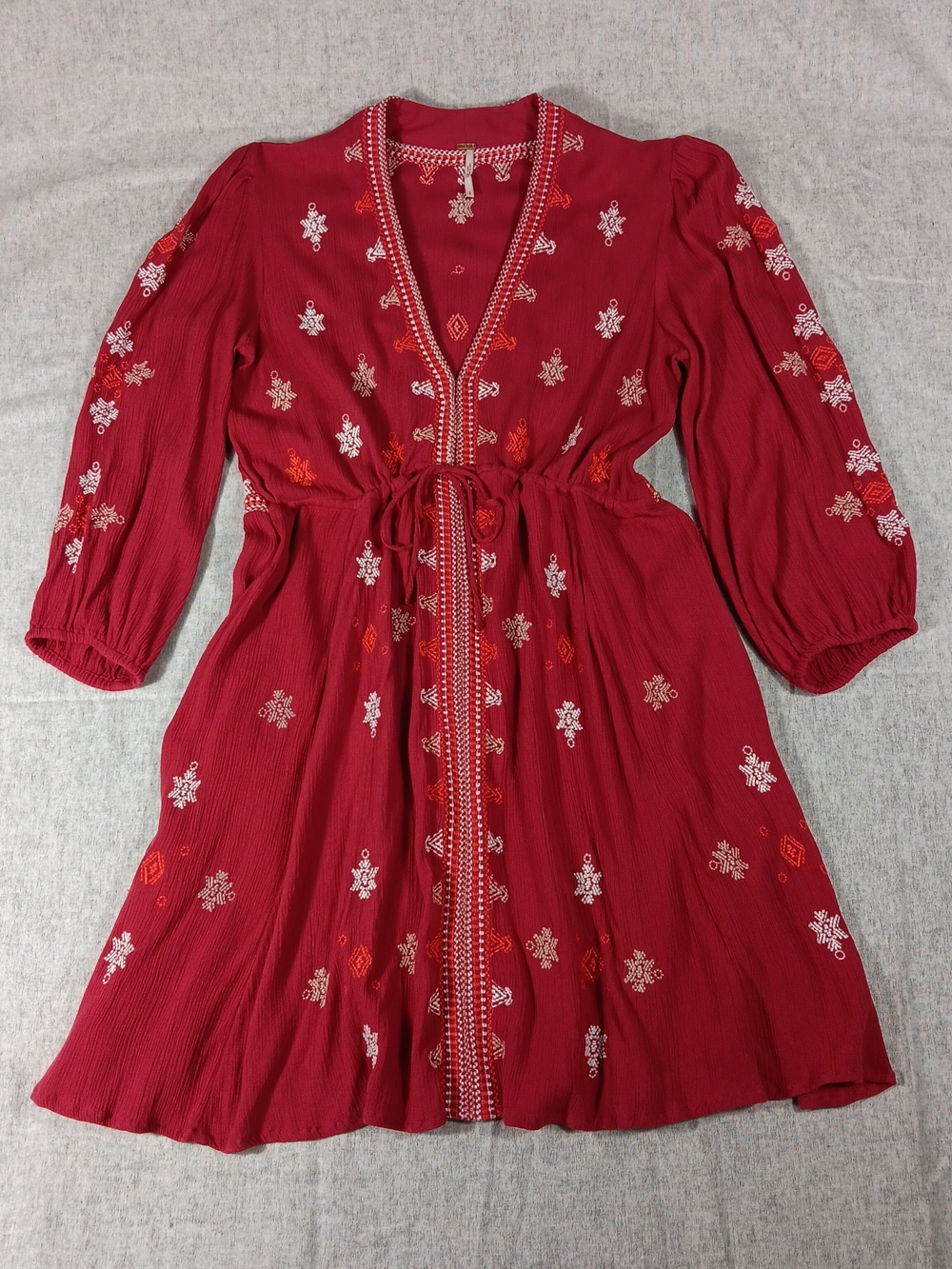 Free People Boho Star Gazer Embroidered Tunic Dress Brown Rust Size S